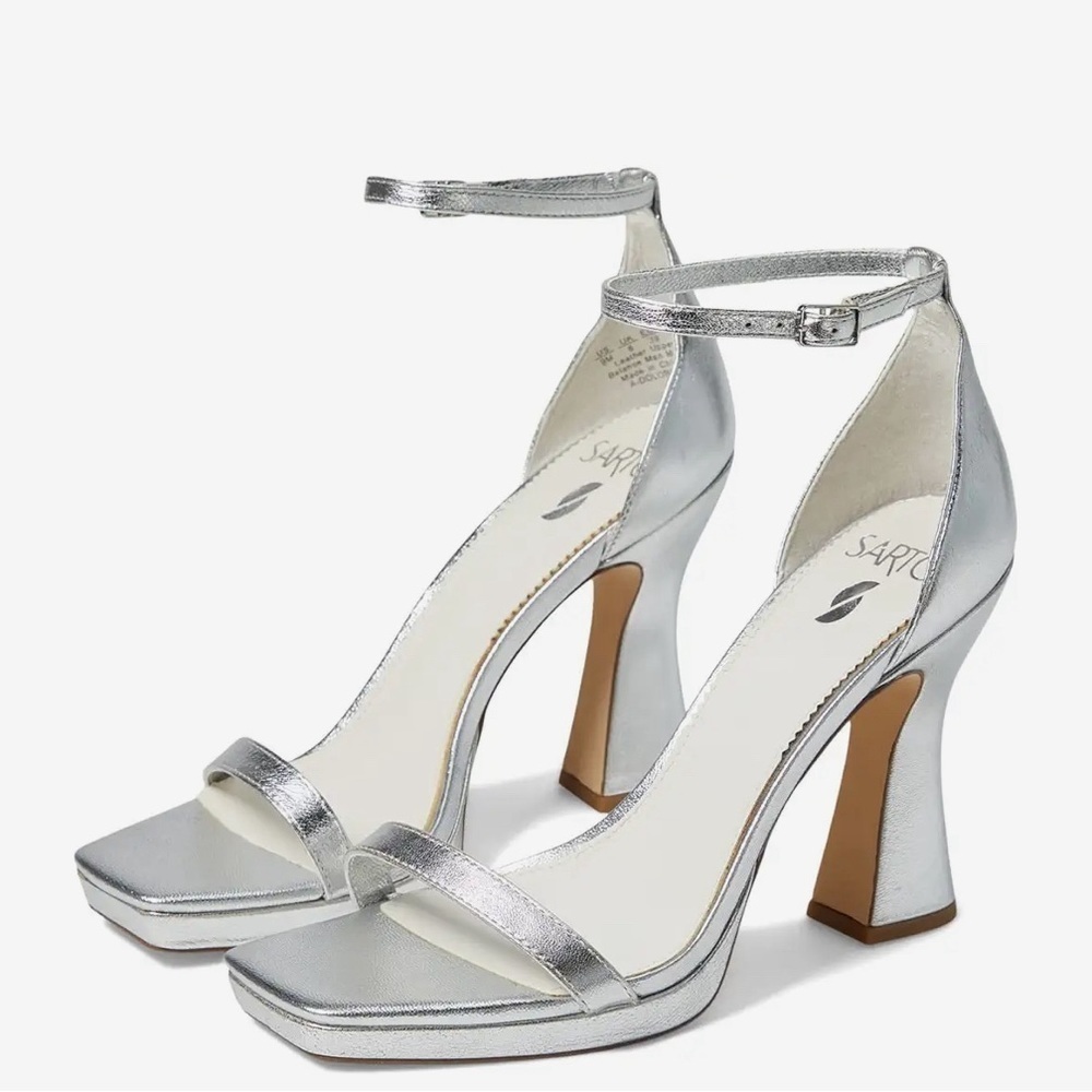 FRANCO SARTO DOLORES LEATHER SILVER 4 1/4” HEEL NEW